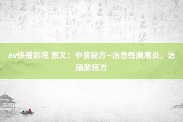 av快播影院 图文：中医秘方—治急性阑尾炎，治脑脓疡方